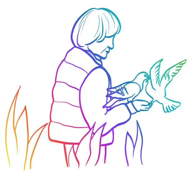 Vector illustration of Feeding My Bird Friends Colourful