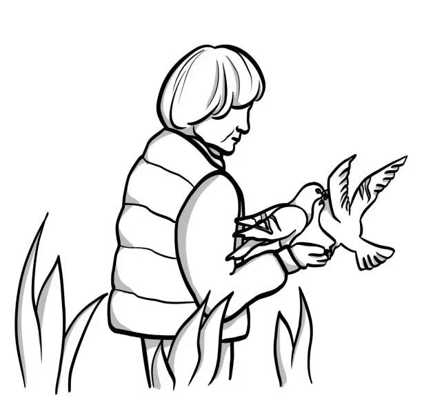 Vector illustration of Feeding My Bird Friends