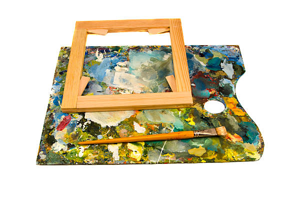 istock painters palette with brush and canvas  frame on white 178058648