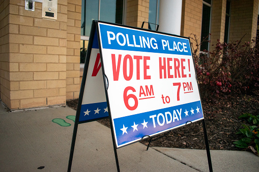 Polling sign outside a voting station in Virginia, on election day