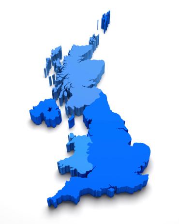 United Kingdom 3D blue map on white isolated