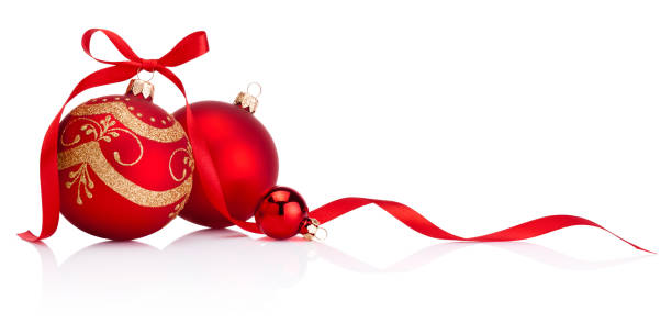 istock Christmas red decoration baubles with ribbon bow isolated on white background 1780612407