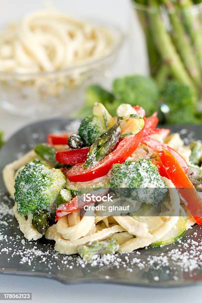 Pasta Primavera Side Angle Stock Photo - Download Image Now - Asparagus, Bell Pepper, Broccoli