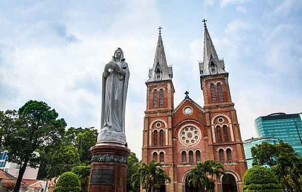 Notre Dame Cathedral and statue, Ho Chi Minh City, Vietnam  stock photo