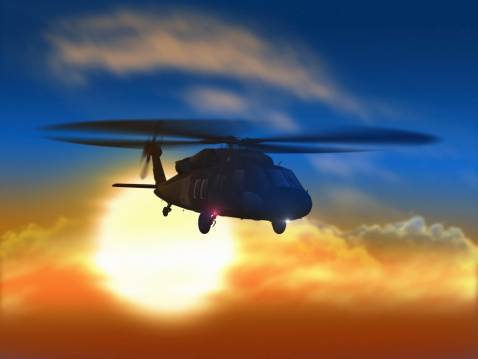 Render of helicopter flying from sun