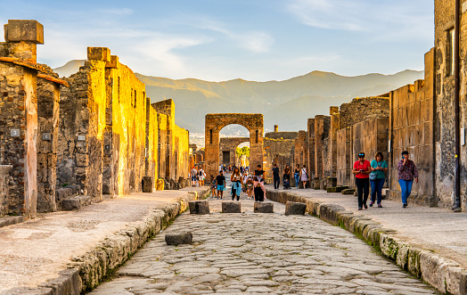 Pompeii, Italy, 30 october 2023 - Street in the excavations of the old town of Pompeii