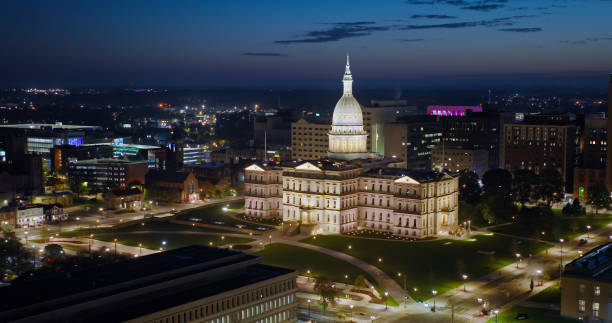 istock Michigan State Capitol and Downtown Lansing at Twilight - Aerial 1780644989