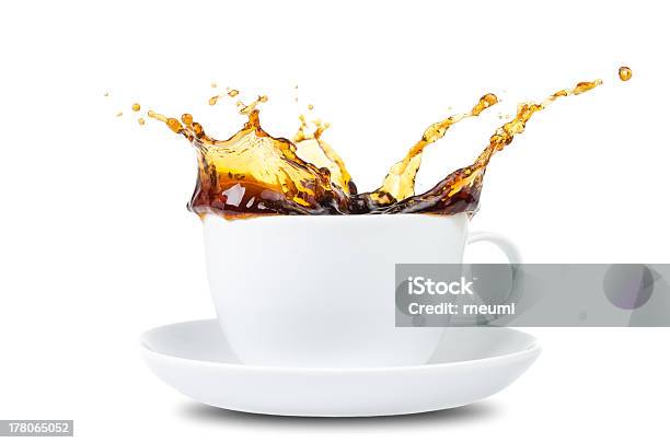 Coffee Splash Before White Stock Photo - Download Image Now - Breakfast, Brown, Caffeine