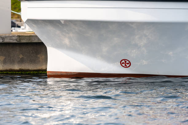 istock Bow of a compact plastick fishing trawler with bow propeller.. 1780655692