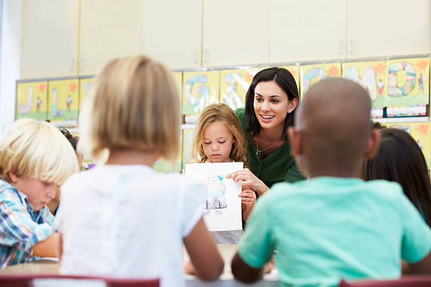 istock Elementary Pupil Showing Drawing To Classmates In Classroom 178067384