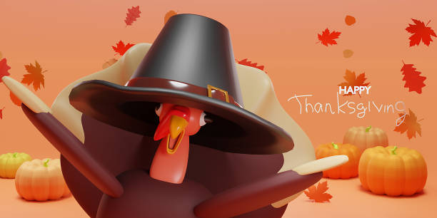 Fall creative concept pumpkin matte scene 3D rendering. Thanksgiving seasonal sale design. Autumn art presentation. Trendy holiday decorations with turkey