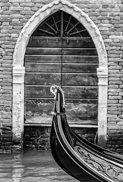 Traditional Gondola Detail in Black and White. Venice, Italy stock photo