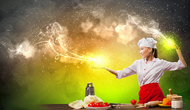 istock Asian female cooking with magic 178068850