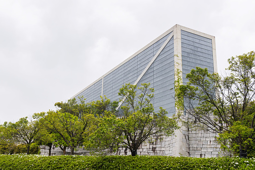 Osaka, Japan - April 14, 2023: Osaka Prefectural Sayamaike Museum designed by Tadao Ando. The Museum highlight the 1,400 year-old history and civil engineering of Sayama pond