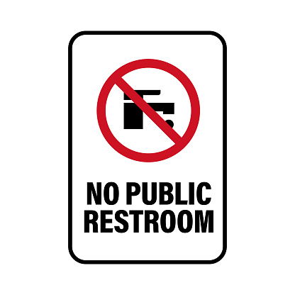 No public restroom sign with red strikethrough