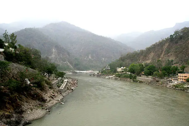 River Ganga known as river Bhageeratii at its originating place enters plain region after Rishikesh in Uttarakhand, India, Asia