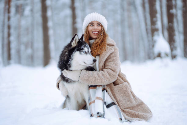 istock A cheerful husky dog walks with its owner in a snowy forest. 1780695765