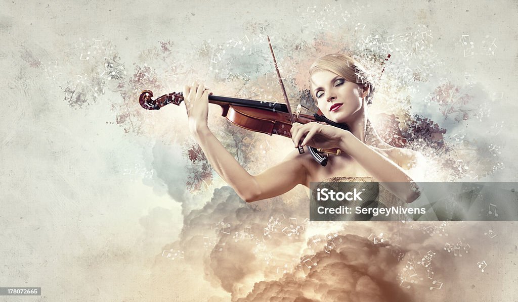 Gorgeous woman playing violin Image of gorgeous woman playing violin against colorful background Adult Stock Photo