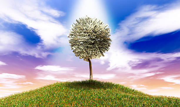 istock Stylised Money Tree American Dollar Notes On Grassy Hill 178073292