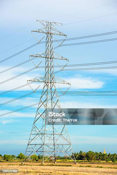 High Voltage Electric Pole Stock Photo - Download Image Now - Agricultural Field, Blue, Cable