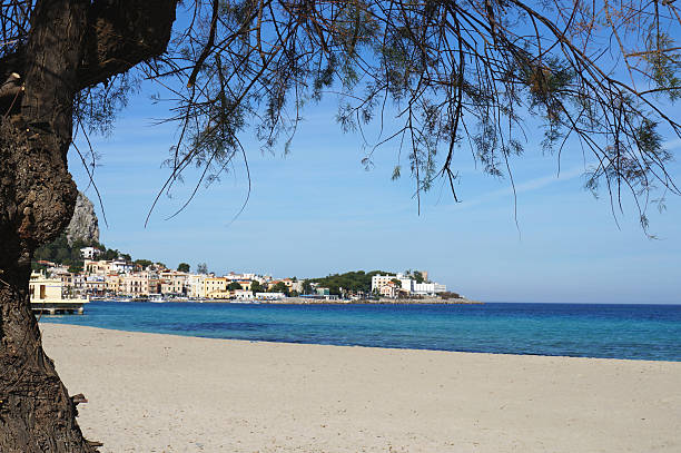 Mondello beach in Sicily stock photo