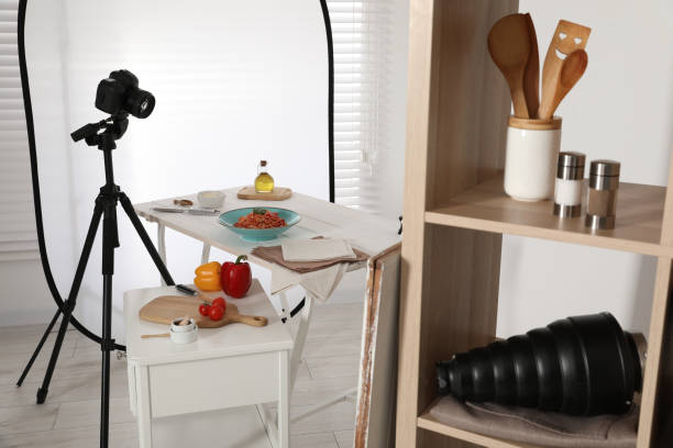istock Professional equipment and composition with spaghetti on white wooden table in studio. Food photography 1780744766