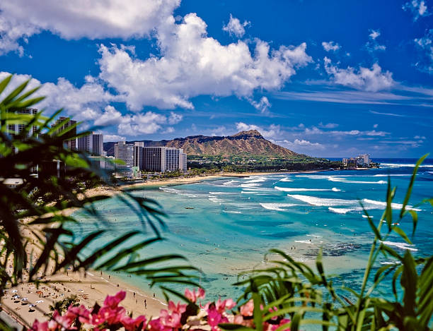 waikiki beach waikiki beach and diamond head in hawaii oahu stock pictures, royalty-free photos & images