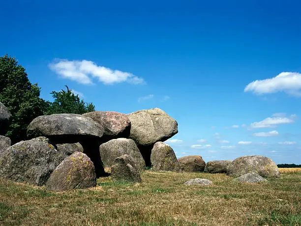 Old stone grave like a big dolmen in Drenthe Holland. It is called in Dutch a Hunnebed