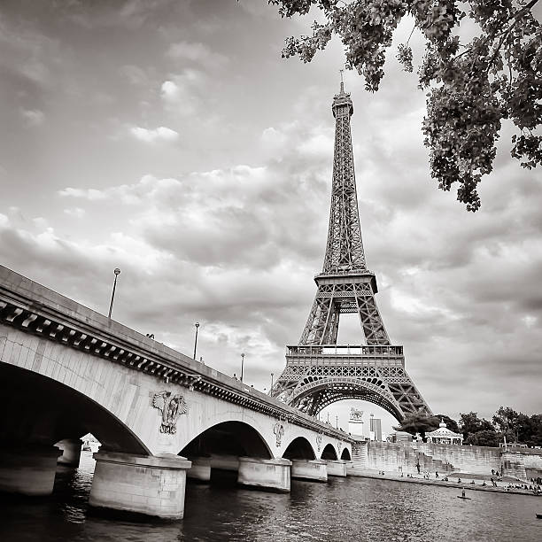 istock Eiffel tower black and white view with bridge 178076922