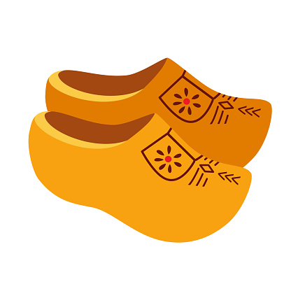 Dutch wooden shoes, klomp. Holland clogs, cartoon vector illustration