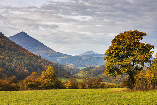 Rural landscape in an autumn morning. Northwest of Slovakia, Europe.