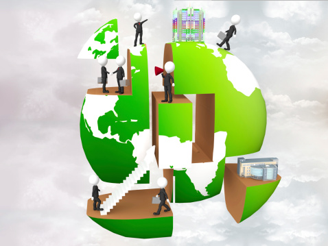 illustration of business people doing different activities on earth
