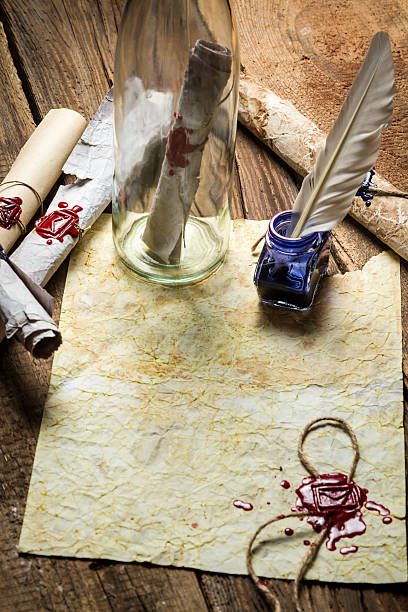 istock Preparing to send ancient letter in a bottle 178077586