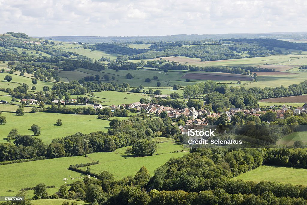 Panoramic aerial view near Vezelay Abbey in France View from the hill of Vezelay Abbey. The Abbey is located in the Yonne province in Burgundy. France Stock Photo