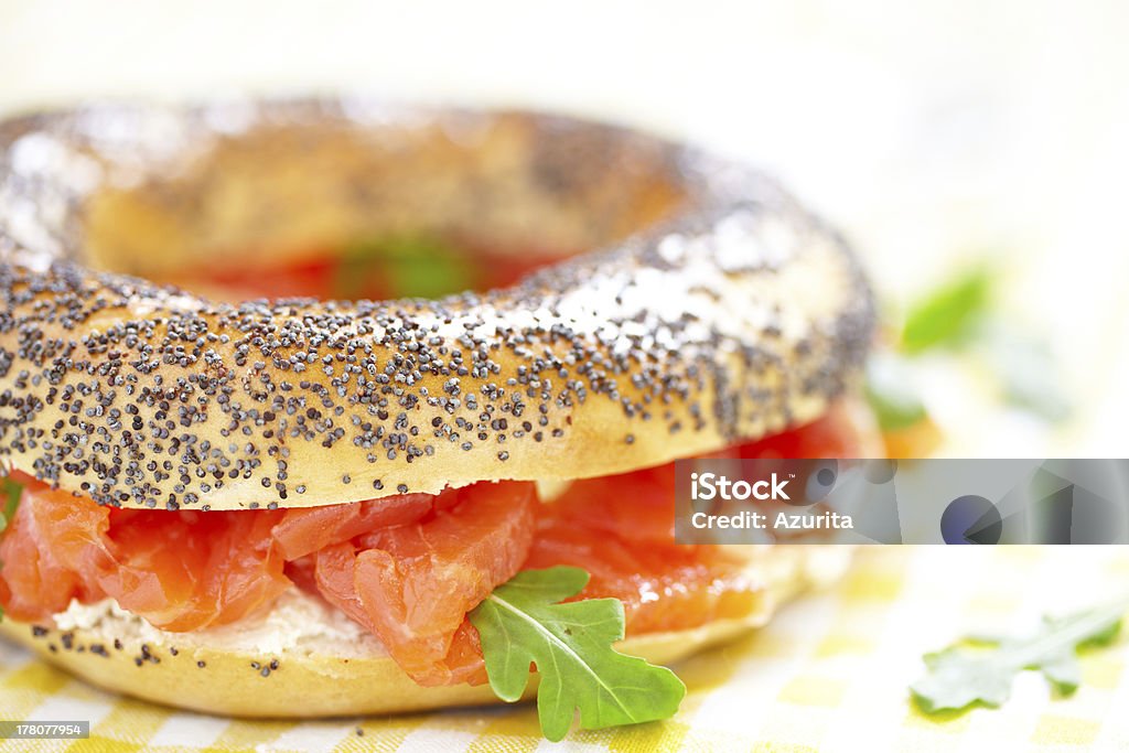 Bagel and lox Smoked Salmon Sandwich with cream cheese on bagel Appetizer Stock Photo