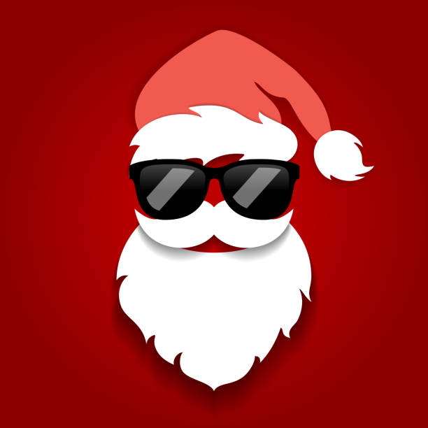 Secret Santa face with sunglasses, Christmas design Secret Santa face with sunglasses, funny Christmas design on red background background of the cool guy wearing sunglasses stock illustrations