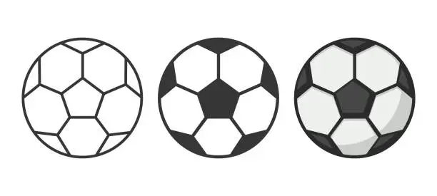 Vector illustration of Vector Cartoon Soccer Ball Set Closeup Isolated. Black and White and Color Soccer Sports Ball, Design Templates for Logo, Soccer, Football Sports Equipment