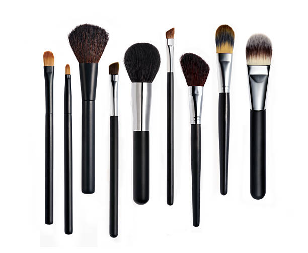 istock Set of various types of makeup brushes lined up in a row 178078253