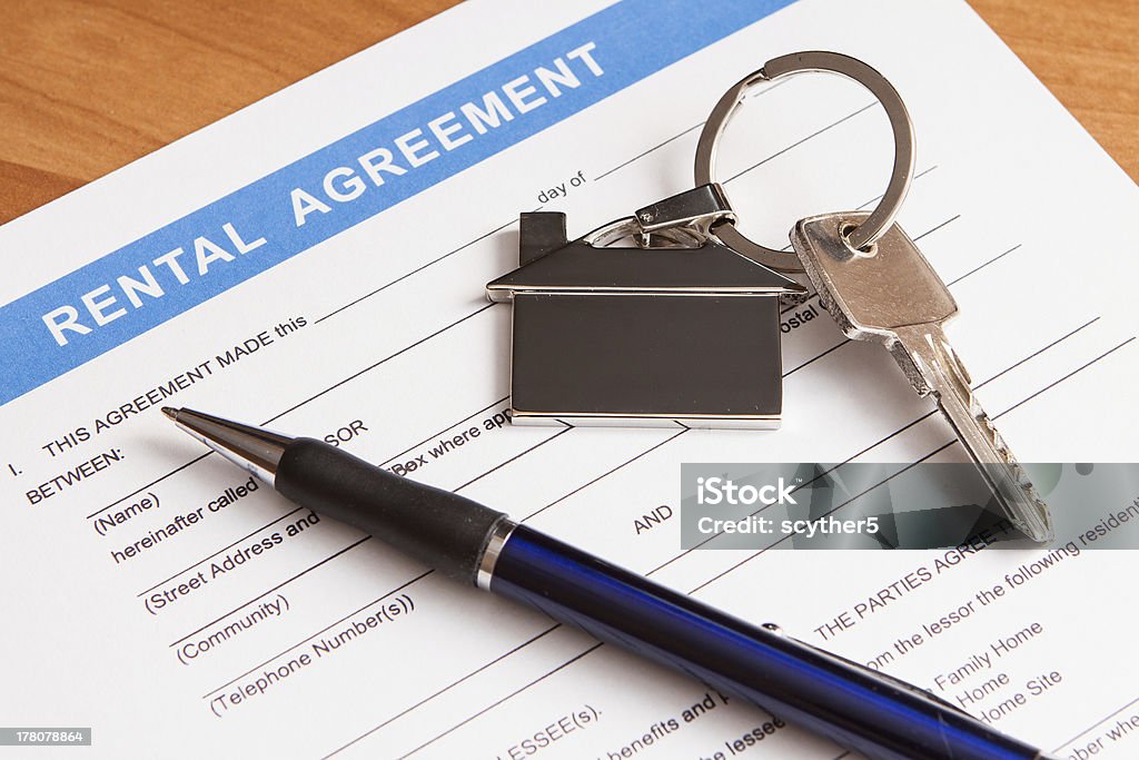rental agreement form Close up of lease agreement empty document with pen Apartment Stock Photo
