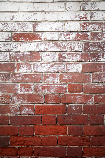 Texture background red white painted old grunge brick wall