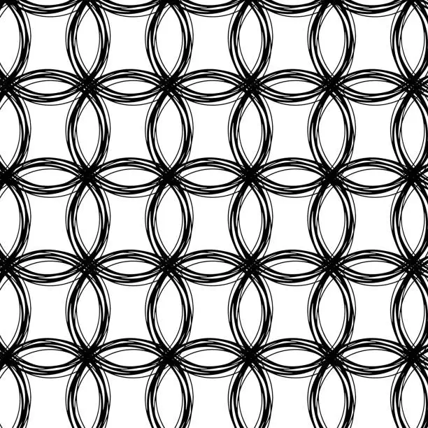 Vector illustration of pattern black circles sketch symmetrical on a transparent background, black geometric element drawn by hand. Modern abstract design for print and textile