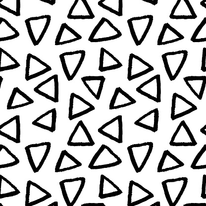 Pattern doodle triangle on a transparent background, black geometric hand drawn element. Modern abstract design for print and textile