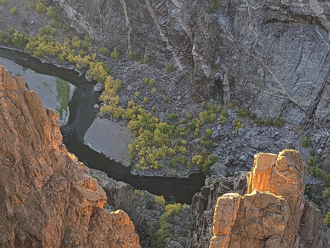 View of the Gunnison River from the Rim of the Black Canyon of the Gunnison National Park Colorado as seen from the South Rim
