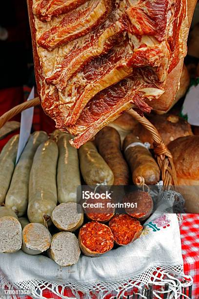 Romanian Traditional Red And White Sausage Stock Photo - Download Image Now - Appetizer, Black Color, Bread