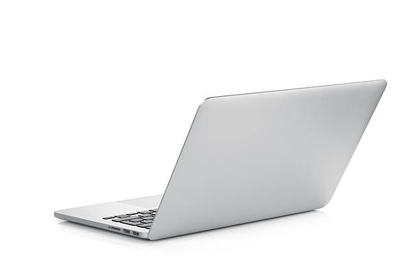 A laptop open against a white background Laptop. Rear view. Isolated on white background rezar stock pictures, royalty-free photos & images