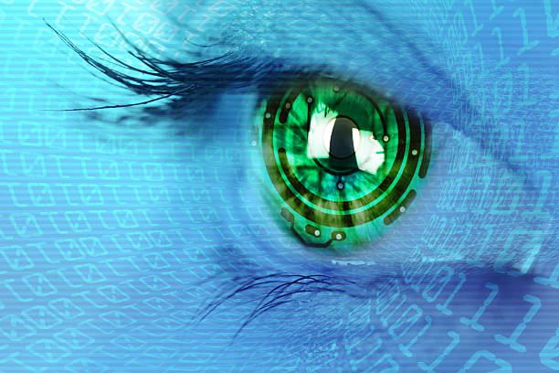 íris do olho e circuito binário conceito de internet - human eye eyesight women creativity imagens e fotografias de stock