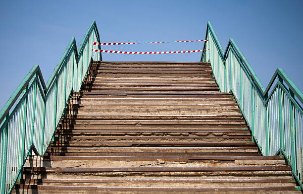 istock Abstract concrete structure with footsteps and prohibiting tapes 178085548