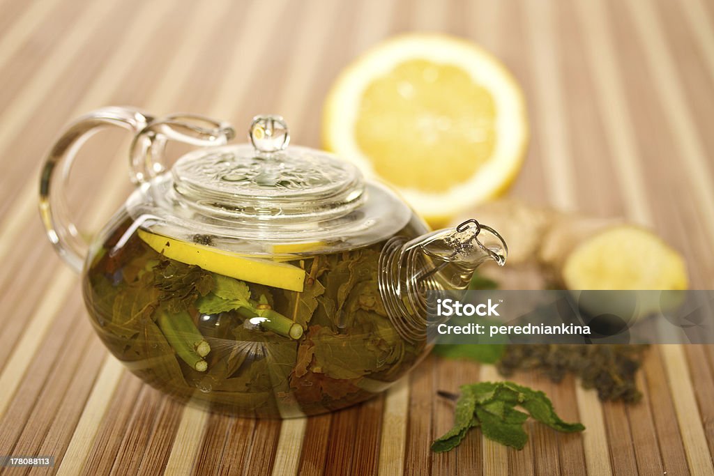 green tea with mint and lemon green tea with fresh mint and lemon Citrus Fruit Stock Photo