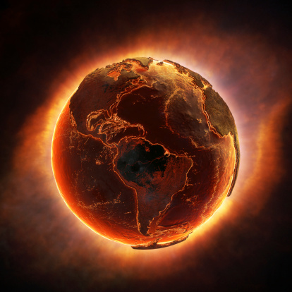 Earth burning after a global disaster (Elements of this 3d rendered image furnished by NASA)