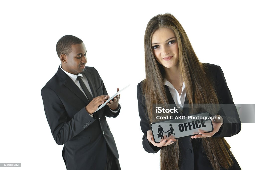 Mulher segurando sinal de escritório - Foto de stock de Adulto royalty-free